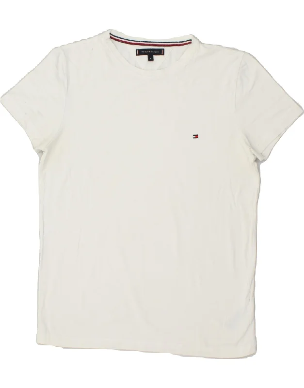 TOMMY HILFIGER Womens T-Shirt Top UK 14 Medium White Cotton