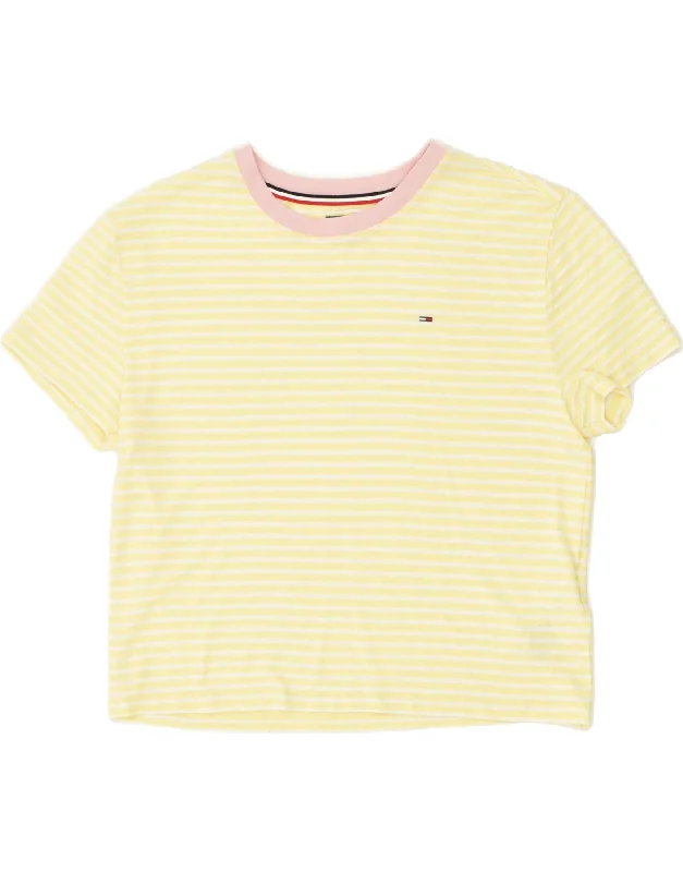 TOMMY HILFIGER Womens T-Shirt Top UK 14 Medium Yellow Striped Cotton Jersey Fabric Tulle Fabric Batik Fabric TOMMY HILFIGER Womens T-Shirt Top UK 14 Medium Yellow Striped Cotton Jersey Fabric Tulle Fabric Batik Fabric