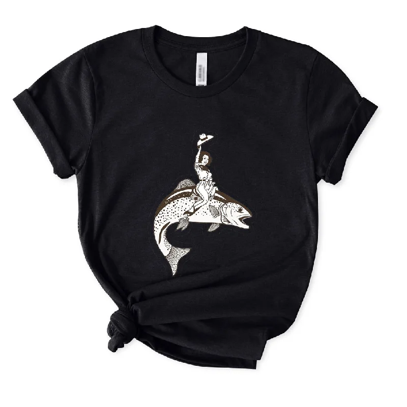 Trout Cowgirl Fly Fishing T-Shirt for Women Rayon Fabric Velvet Fabric Corduroy Fabric Trout Cowgirl Fly Fishing T-Shirt for Women Rayon Fabric Velvet Fabric Corduroy Fabric