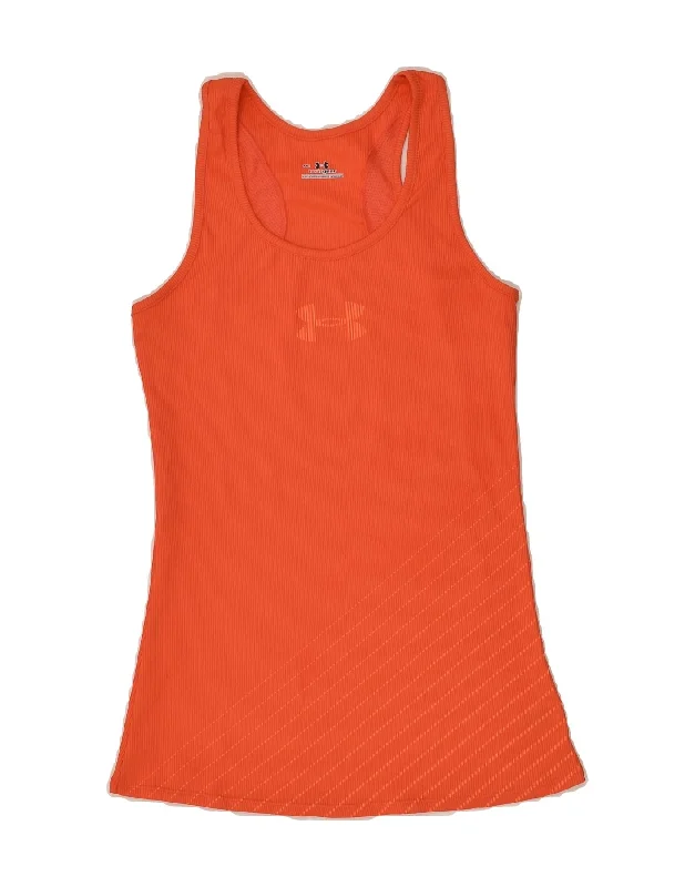 UNDER ARMOUR Womens T-Shirt Top UK 12 Medium Orange Striped Polyester Boxy Fit Fitted Loose UNDER ARMOUR Womens T-Shirt Top UK 12 Medium Orange Striped Polyester Boxy Fit Fitted Loose