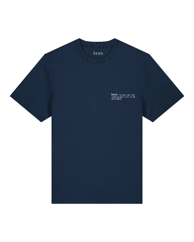 Womens Organic Relaxed-Fit T-shirt in Midnight Navy Blue Fleece Fabric Down Fabric Feather Fabric Womens Organic Relaxed-Fit T-shirt in Midnight Navy Blue Fleece Fabric Down Fabric Feather Fabric