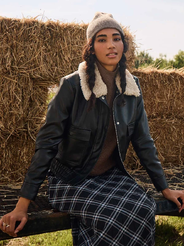 Faux Leather Jacket With Shearling Collar V-Neck Jacket Boat Neck Jacket Square Neck Jacket Faux Leather Jacket With Shearling Collar V-Neck Jacket Boat Neck Jacket Square Neck Jacket