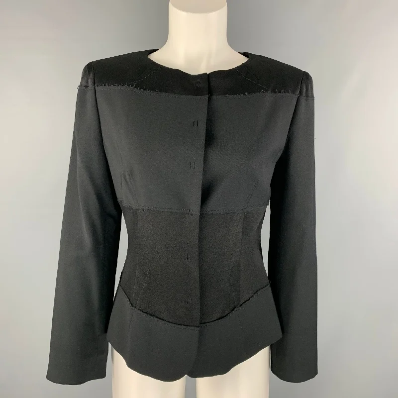 ALBERTA FERRETTI Size 8 Black Rayon Blend Hidden Snaps Jacket