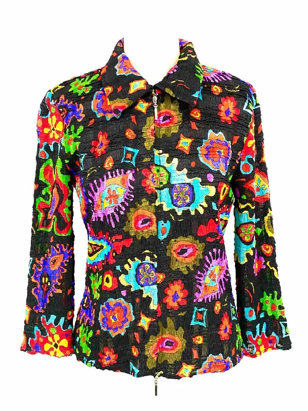 Alberto Makali Women's Multi-Color Lightweight Crinkl Zip Abstract Size M Jacket