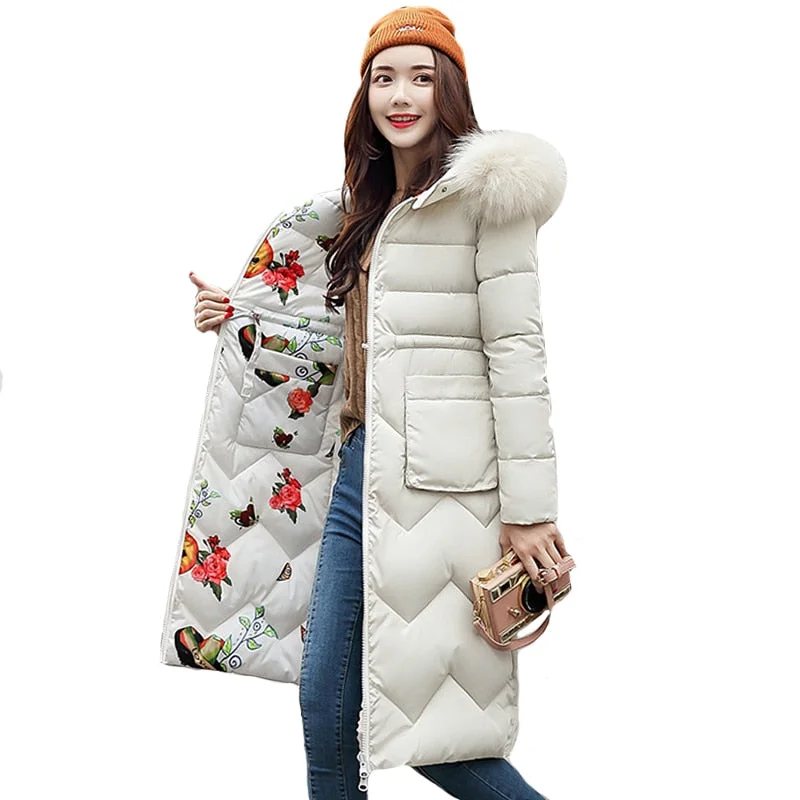 Both Two Sides Can Be Wore 2022 Women Winter Jacket New Arrival With Fur Hooded Long Coat Cotton Padded Warm Parka Womens Parkas