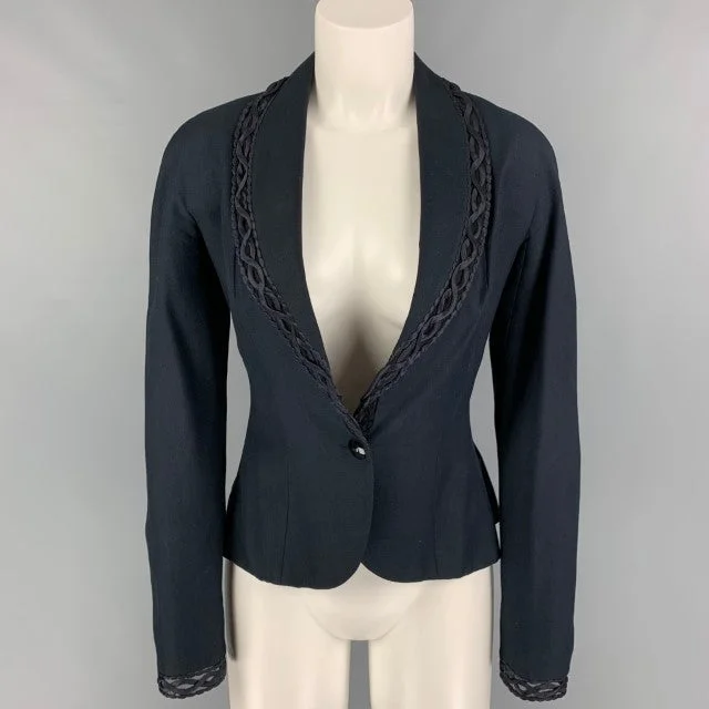 CHRISTIAN DIOR Size 10 Navy Viscose Linen Jacket Blazer