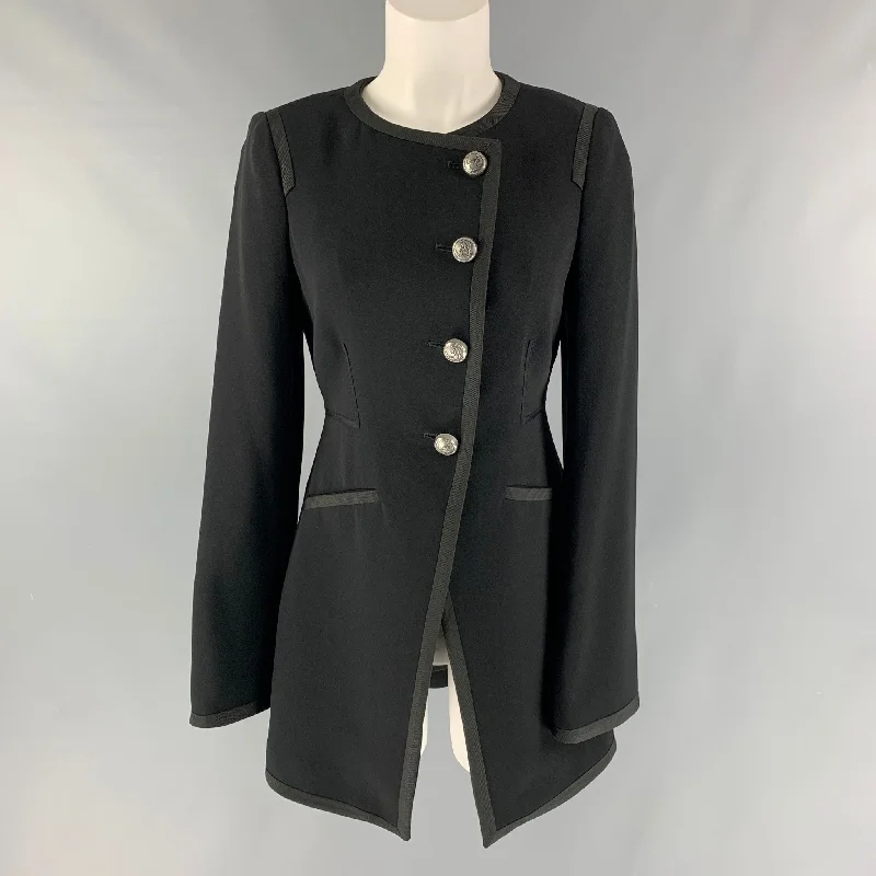 CINQ a' SEPT Size 4 Black Triacetate Blend Solid Asymmetrical Jacket