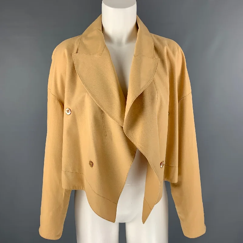 CLAUDE MONTANA Size 8 Orange Silk Solid Open Front Jacket