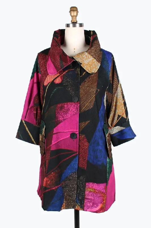 Damee Abstract Painting Micro-Cord Swing Jacket 4842-MLT Front Pockets Side Pockets Patch Pockets Damee Abstract Painting Micro-Cord Swing Jacket 4842-MLT Front Pockets Side Pockets Patch Pockets