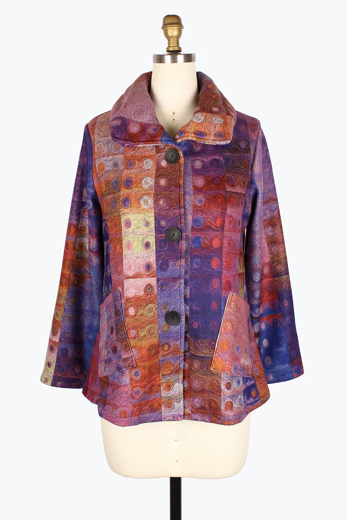 Damee Abstract Painting Puffy Collar Jacket 4912-PNK Mesh Jacket Canvas Jacket Denim Jacket