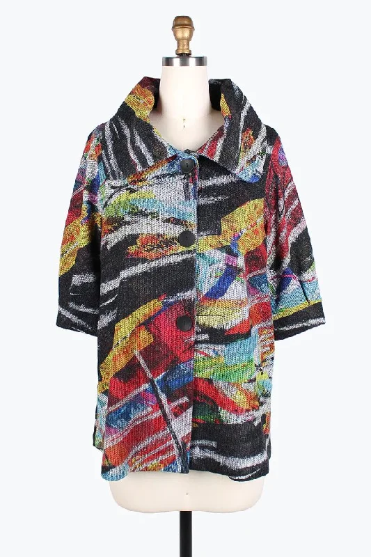 Damee Abstract Painting Swing Jacket 4824-MLT Hoodie Zip-Up Jacket Button-Up Jacket Damee Abstract Painting Swing Jacket 4824-MLT Hoodie Zip-Up Jacket Button-Up Jacket