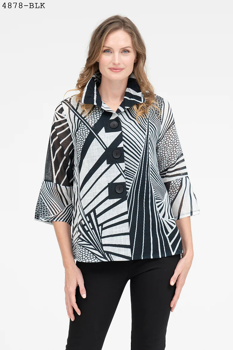 Damee Abstract Pattern Button Patch Jacket 4878-BLK Elasticated Jacket Padded Jacket Insulated Jacket Damee Abstract Pattern Button Patch Jacket 4878-BLK Elasticated Jacket Padded Jacket Insulated Jacket
