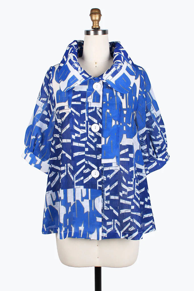 Damee Abstract pattern mid-swing jacket 4808-Blu Denim Fabric Leather Fabric Suede Fabric Damee Abstract pattern mid-swing jacket 4808-Blu Denim Fabric Leather Fabric Suede Fabric