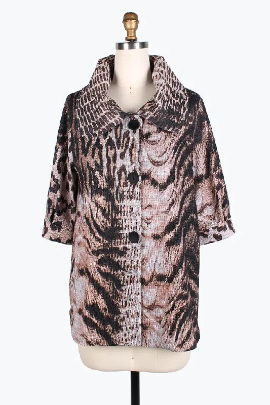 Damee Animal Print Swing Jacket 4825-BRN Fleece Jacket Down Jacket Parka