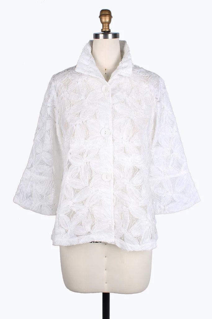 Damee Beaded Flower jacket style 2381 Wht Zippered Jacket Buttoned Jacket Snapped Jacket Damee Beaded Flower jacket style 2381 Wht Zippered Jacket Buttoned Jacket Snapped Jacket