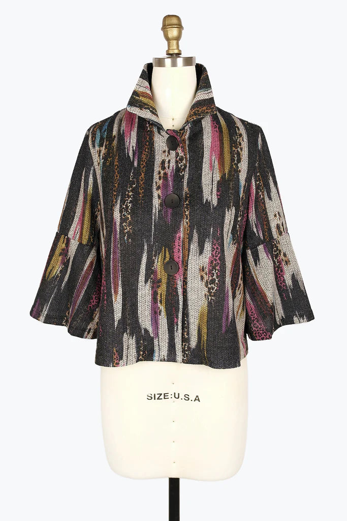 Damee Cheetah Brush Stroke Cropped Jacket 4944-MLT F24 Tailored Jacket Straight Jacket A-Line Jacket Damee Cheetah Brush Stroke Cropped Jacket 4944-MLT F24 Tailored Jacket Straight Jacket A-Line Jacket