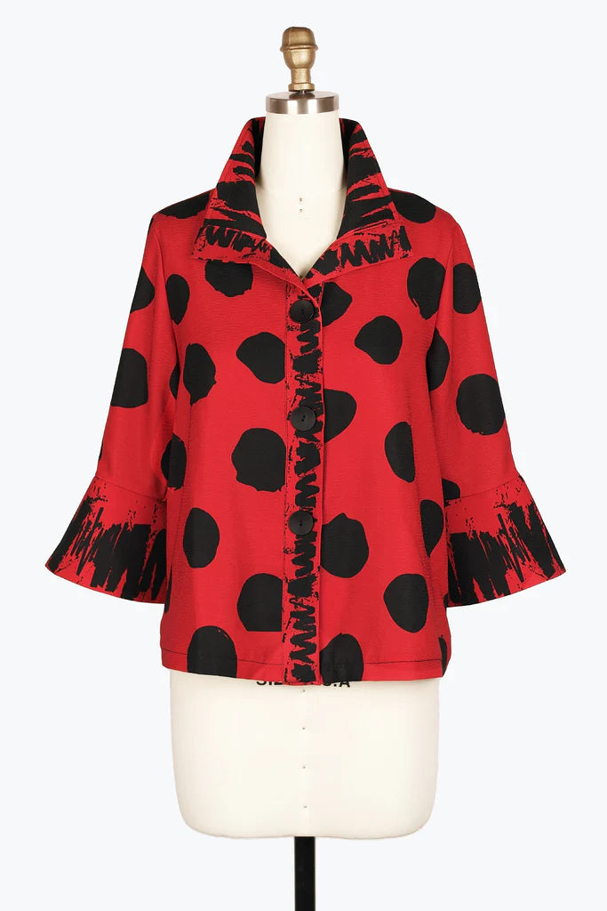 Damee Dots & Scribbles Jacket 4939-RED F24 Stand-Up Collar Roll-Neck Collar Turtle Neck Damee Dots & Scribbles Jacket 4939-RED F24 Stand-Up Collar Roll-Neck Collar Turtle Neck