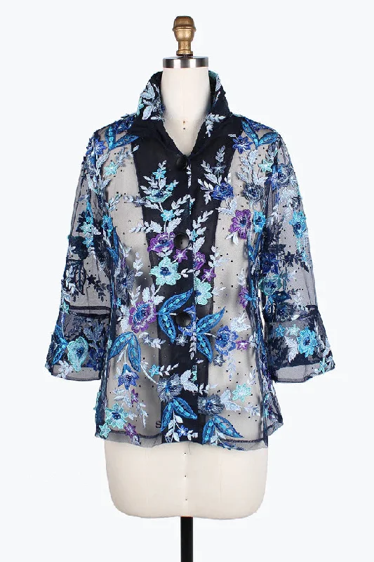 Damee Floral Embroidery Mesh Jacket 2380-BLU Fleece Jacket Down Jacket Feather Jacket Damee Floral Embroidery Mesh Jacket 2380-BLU Fleece Jacket Down Jacket Feather Jacket