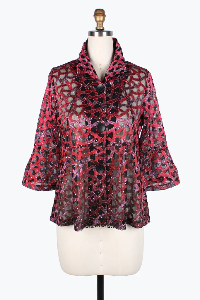 Damee Holographic Scale Mesh Short Jacket 400-Red Satin Jacket Silk Jacket Chiffon Jacket Damee Holographic Scale Mesh Short Jacket 400-Red Satin Jacket Silk Jacket Chiffon Jacket