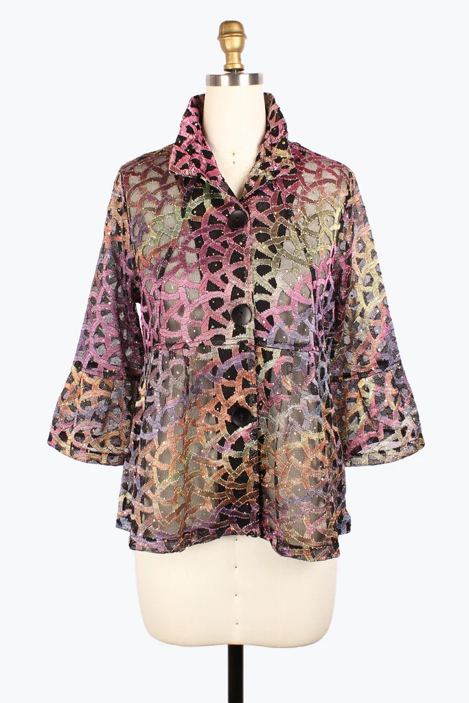 Damee Holographic Scale Mesh Short Jacket, Multi, Plum, Silver Jersey Jacket Tulle Jacket Batik Jacket Damee Holographic Scale Mesh Short Jacket, Multi, Plum, Silver Jersey Jacket Tulle Jacket Batik Jacket