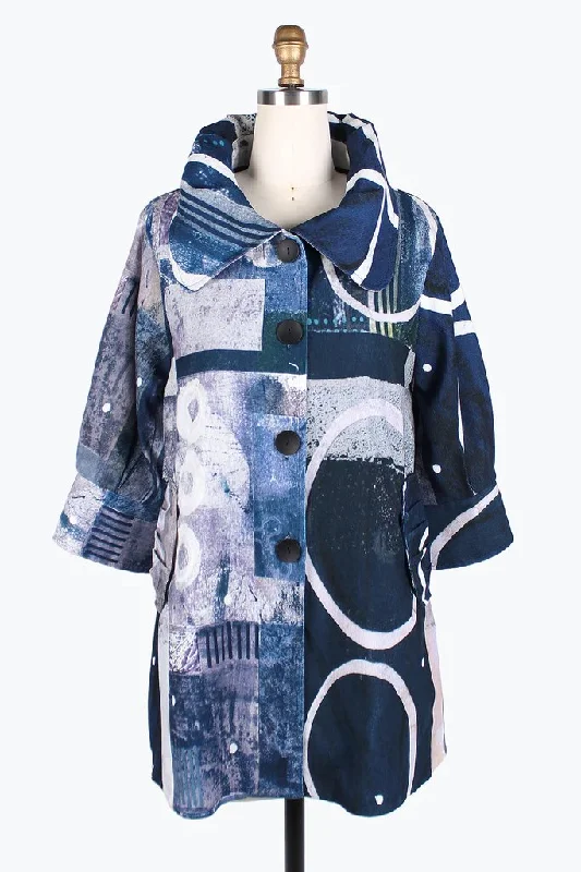 Damee Mixed Pattern Micro-Cord Swing Jacket 4841-BLU Welt Pockets Slit Pockets Flap Pockets Damee Mixed Pattern Micro-Cord Swing Jacket 4841-BLU Welt Pockets Slit Pockets Flap Pockets