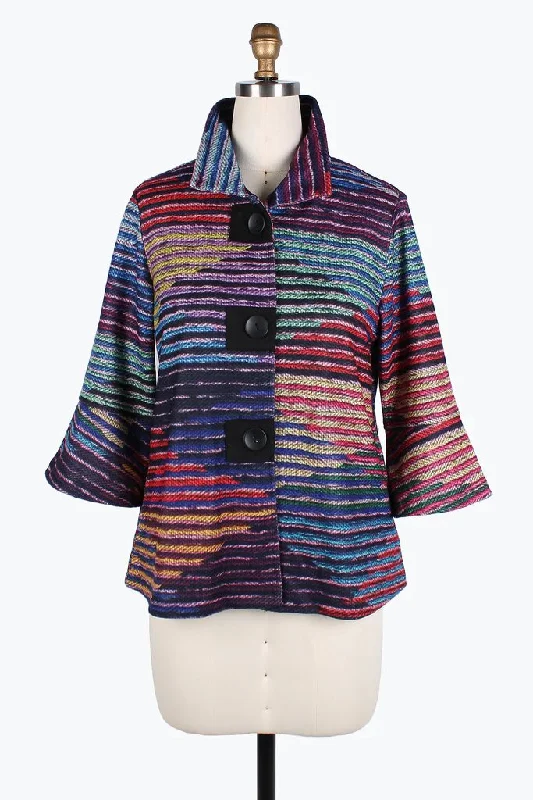Damee Multi-Stripe Button Patch Jacket 4820-MLT Satin Jacket Silk Jacket Chiffon Jacket Damee Multi-Stripe Button Patch Jacket 4820-MLT Satin Jacket Silk Jacket Chiffon Jacket