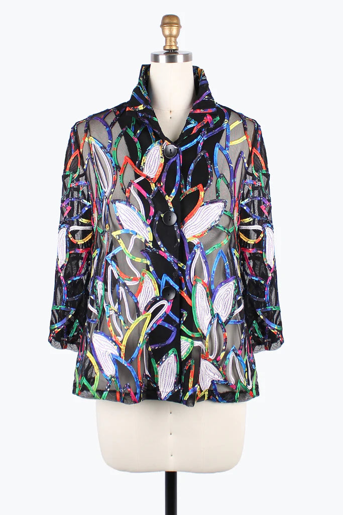 Damee Ombre VineSoutache Jacket 2395-MLT Lace Jacket Ribbed Jacket Sequined Jacket