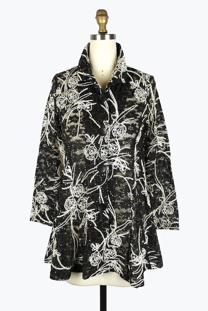 Damee Sequened On Embroidered Lace Flare Jacket 2413-BLK F24 Zippered Jacket Buttoned Jacket Snapped Jacket Damee Sequened On Embroidered Lace Flare Jacket 2413-BLK F24 Zippered Jacket Buttoned Jacket Snapped Jacket