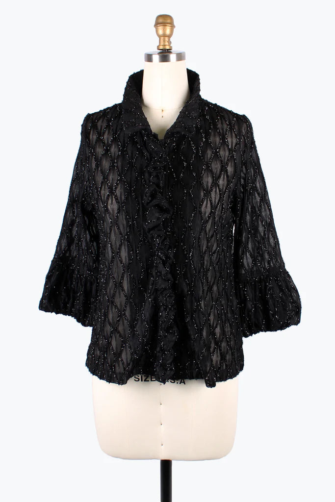 Damee Sparking Ogee Ruffle Jacket Black 2397-BLK F24 Cotton Fabric Linen Fabric Terry Fabric Damee Sparking Ogee Ruffle Jacket Black 2397-BLK F24 Cotton Fabric Linen Fabric Terry Fabric