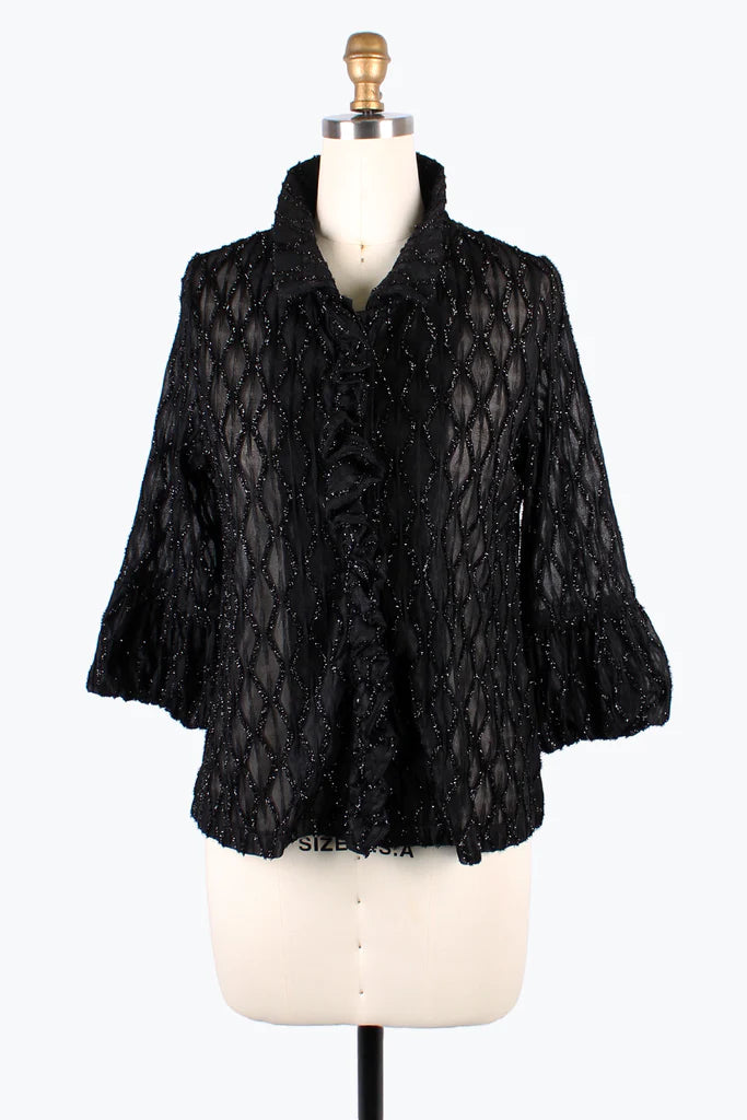 Damee Sparkling Ogee Ruffle jacket 2397-Gld Print Jacket Jacquard Jacket Embroidered Jacket Damee Sparkling Ogee Ruffle jacket 2397-Gld Print Jacket Jacquard Jacket Embroidered Jacket