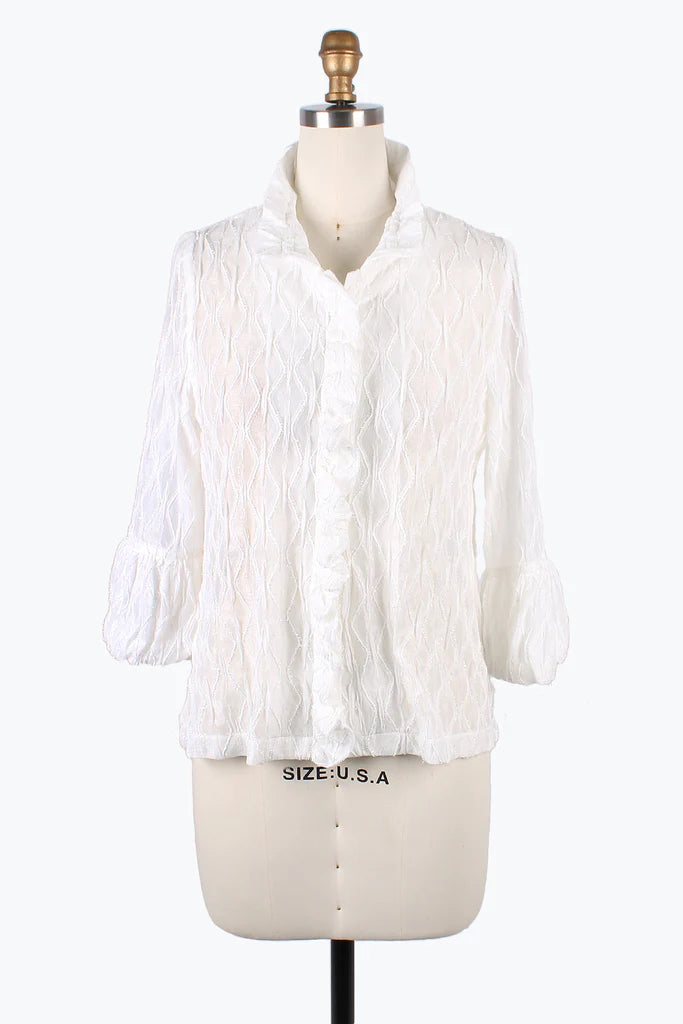 Damee Sparkling Ogee Ruffle Jacket 2397-WHT Mesh Jacket Canvas Jacket Denim Jacket