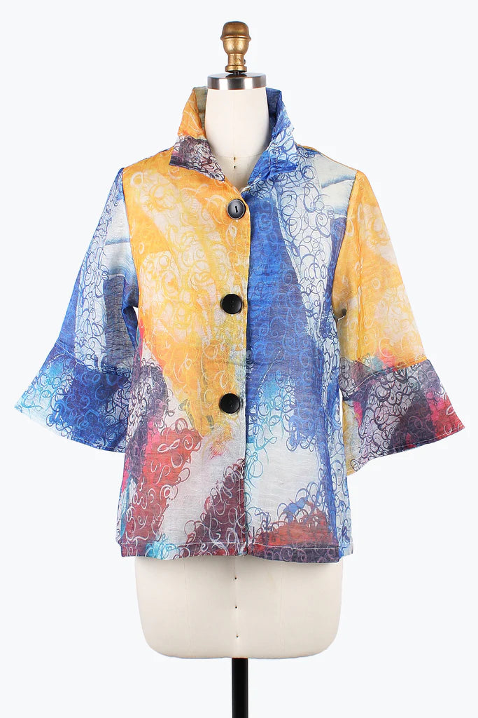 Damee Swirl print Double Organza Jacket 2398-MLT Faux Fur Jacket Real Fur Jacket Shearling Jacket