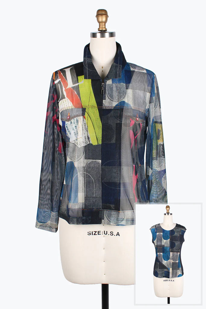 Damee twin set jacket collarge art denim mesh style 31416-GRY Striped Jacket Polka Dot Jacket Floral Jacket Damee twin set jacket collarge art denim mesh style 31416-GRY Striped Jacket Polka Dot Jacket Floral Jacket