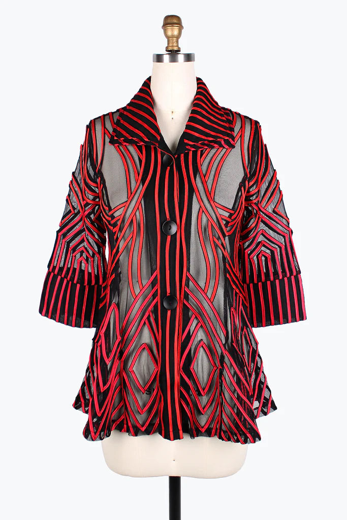 Damee Two-Tone Soutache Jacket 2363-Red Print Jacket Jacquard Jacket Embroidered Jacket Damee Two-Tone Soutache Jacket 2363-Red Print Jacket Jacquard Jacket Embroidered Jacket