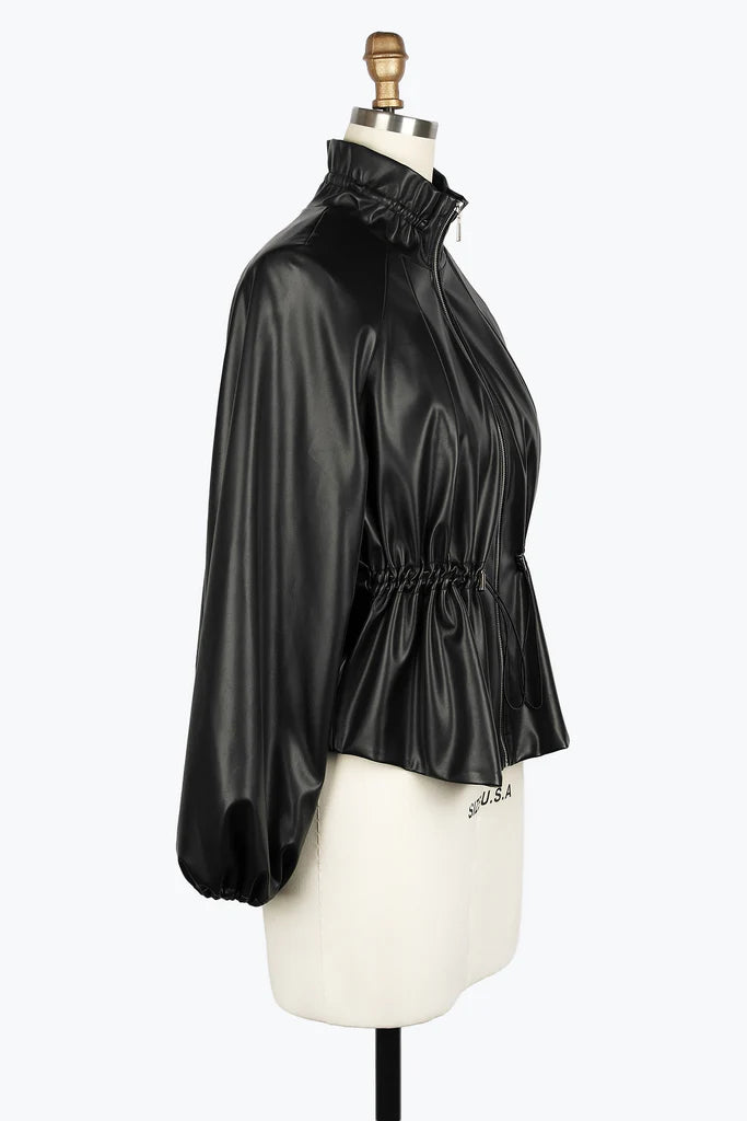 Damee Vegan Leather Drawstring Jacket 4899-blkF24 Rayon Jacket Velvet Jacket Corduroy Jacket Damee Vegan Leather Drawstring Jacket 4899-blkF24 Rayon Jacket Velvet Jacket Corduroy Jacket
