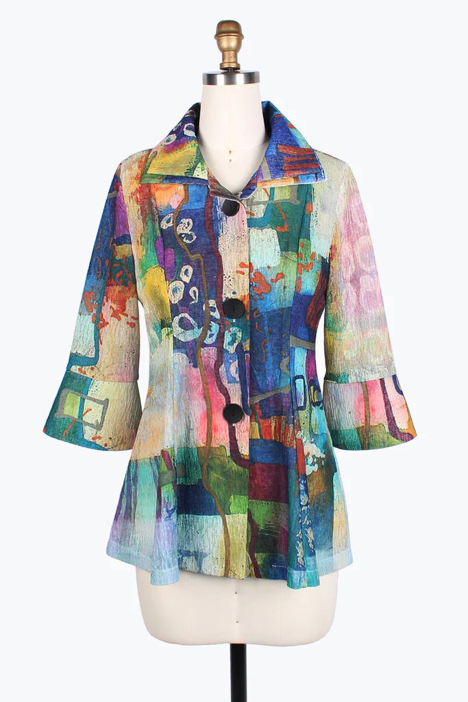 Damee Watercolor art double collar jacket 4810-Green Wool Fabric Cashmere Fabric Tweed Fabric Damee Watercolor art double collar jacket 4810-Green Wool Fabric Cashmere Fabric Tweed Fabric