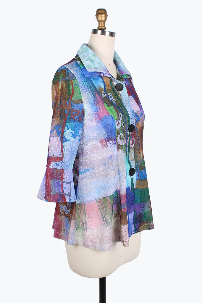 Damee Watercolor art double collar jacket 4810-Purple Zippered Front Buttoned Front Snap Front Damee Watercolor art double collar jacket 4810-Purple Zippered Front Buttoned Front Snap Front