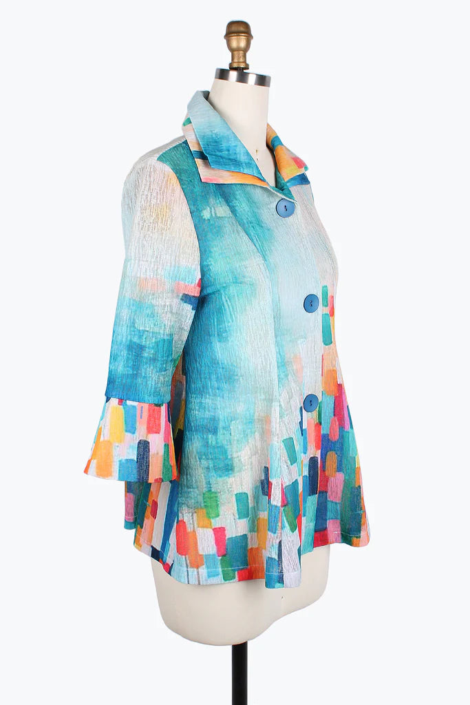 Damee Watercolor art double collar jacket 4811-Blu Oversized Jacket Tailored Jacket Straight Jacket Damee Watercolor art double collar jacket 4811-Blu Oversized Jacket Tailored Jacket Straight Jacket
