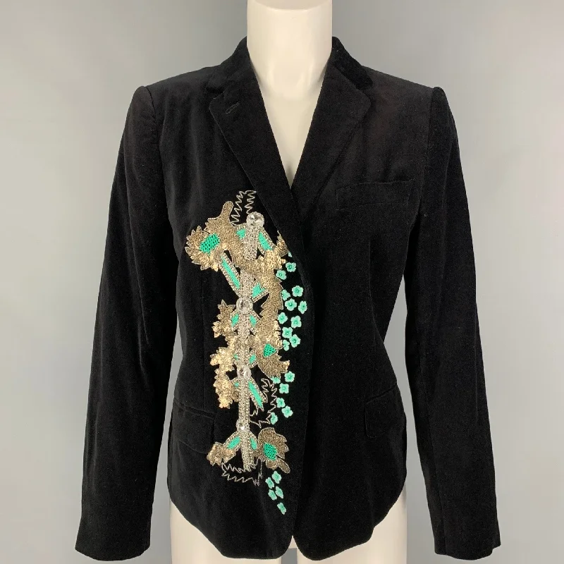 DRIES VAN NOTEN Size 6 Black Silver Beaded Sequin Cotton Jacket Blazer