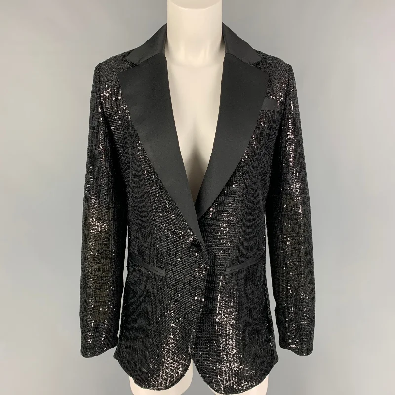 EMPORIO ARMANI Size 4 Black Polyester Sequined Jacket Blazer