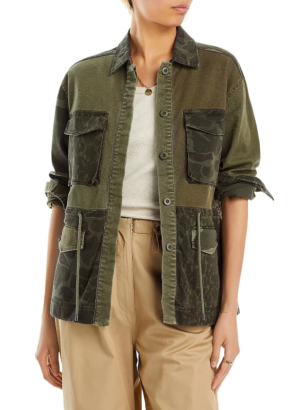 Evan Womens Camouflage Collar Denim Jacket Stand-Up Collar Roll-Neck Collar Turtle Neck Evan Womens Camouflage Collar Denim Jacket Stand-Up Collar Roll-Neck Collar Turtle Neck