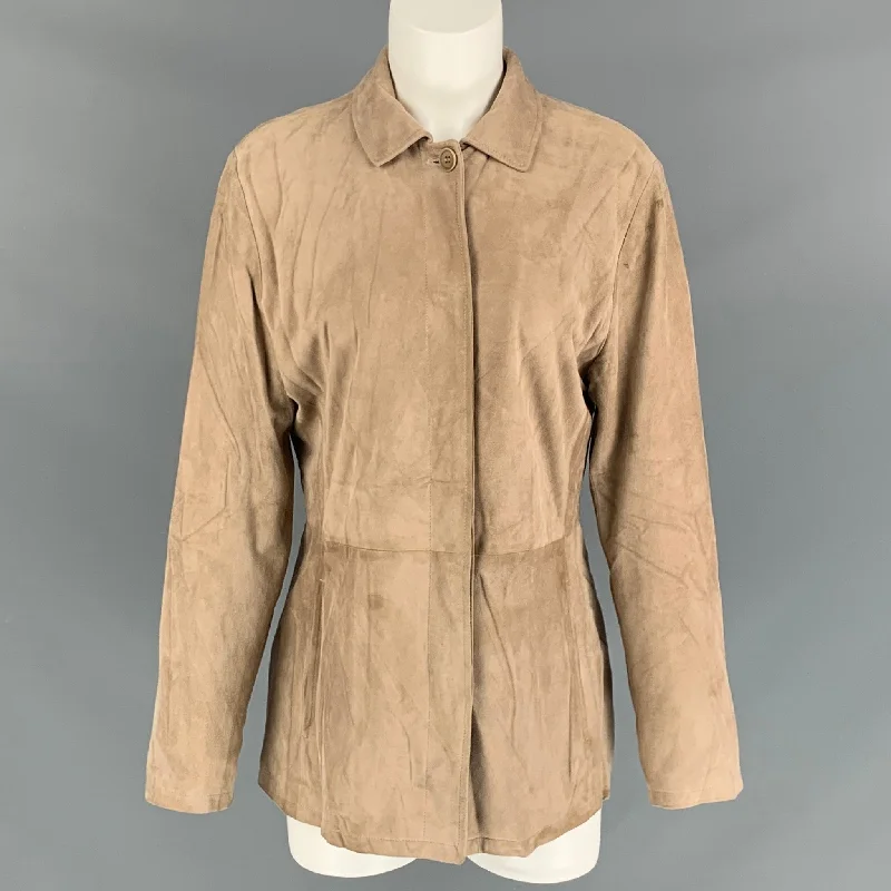 FACONNABLE Size M Tan Suede Goat Skin Hidden Buttons Jacket