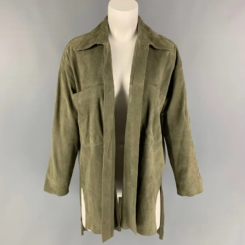 GIANI Size 6 Olive Suede Open Front Jacket