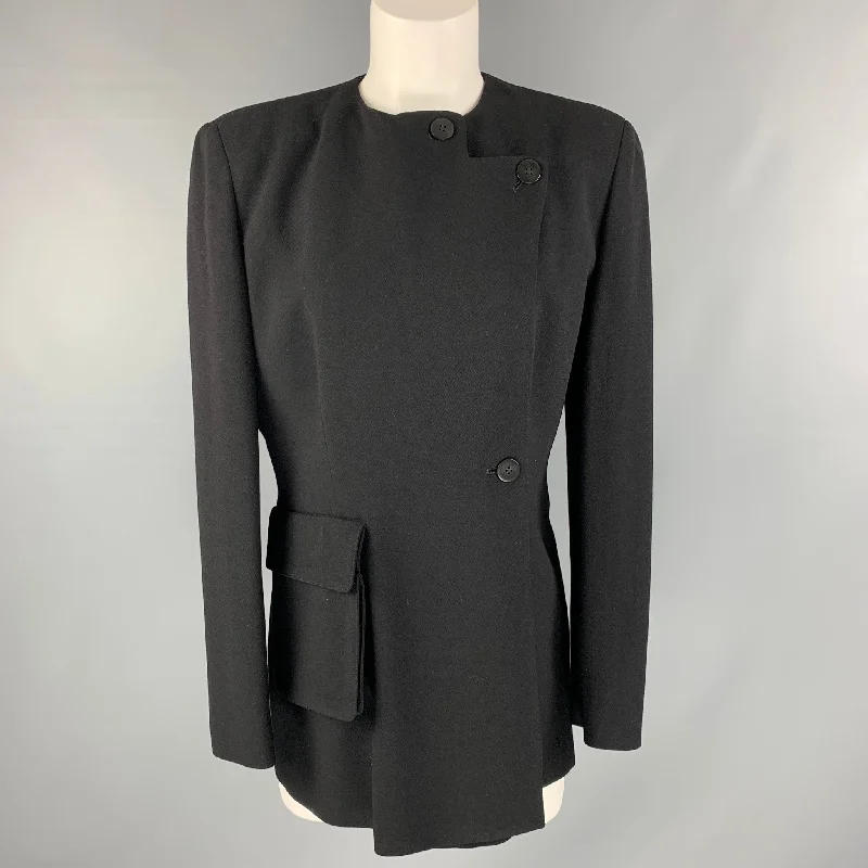 GIORGIO ARMANI Black Wool Solid Single breasted Size 6 Jacket