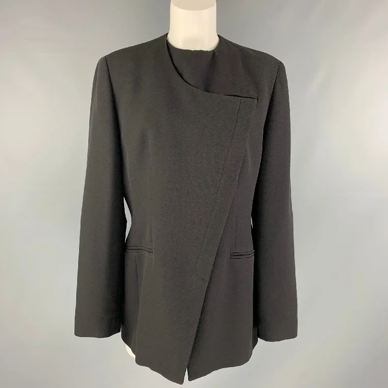 GIORGIO ARMANI Size 10 Black Wool Solid Asymmetrical Jacket  Blazer