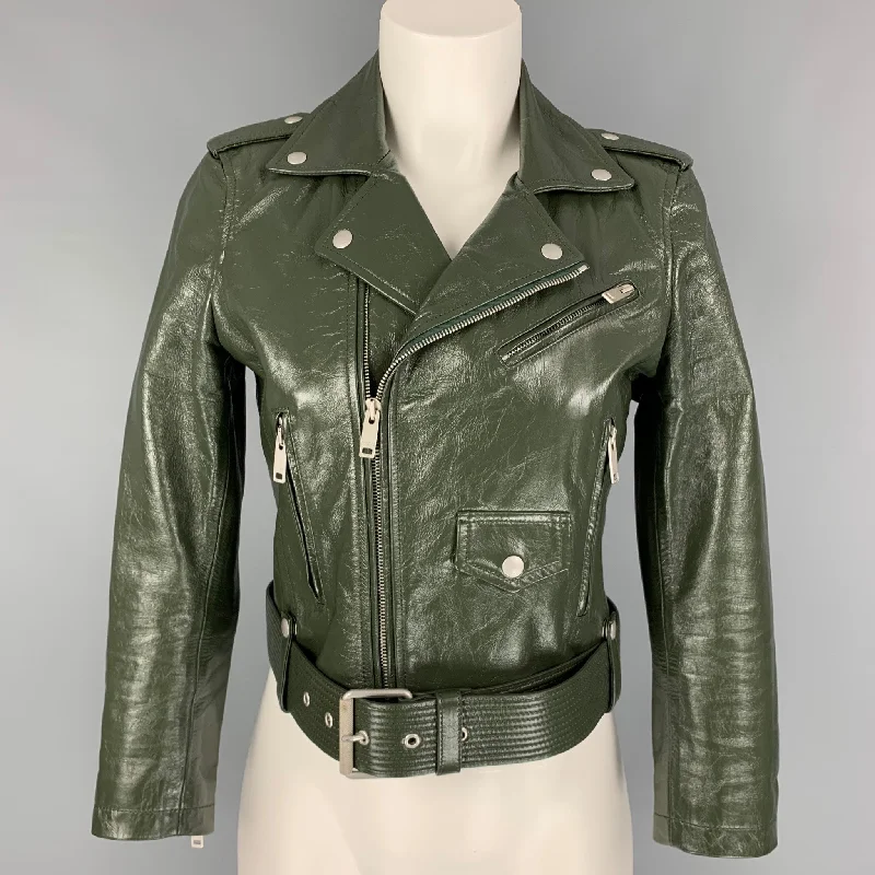 GIVENCHY Size 4 Green Leather Calfskin Biker Jacket