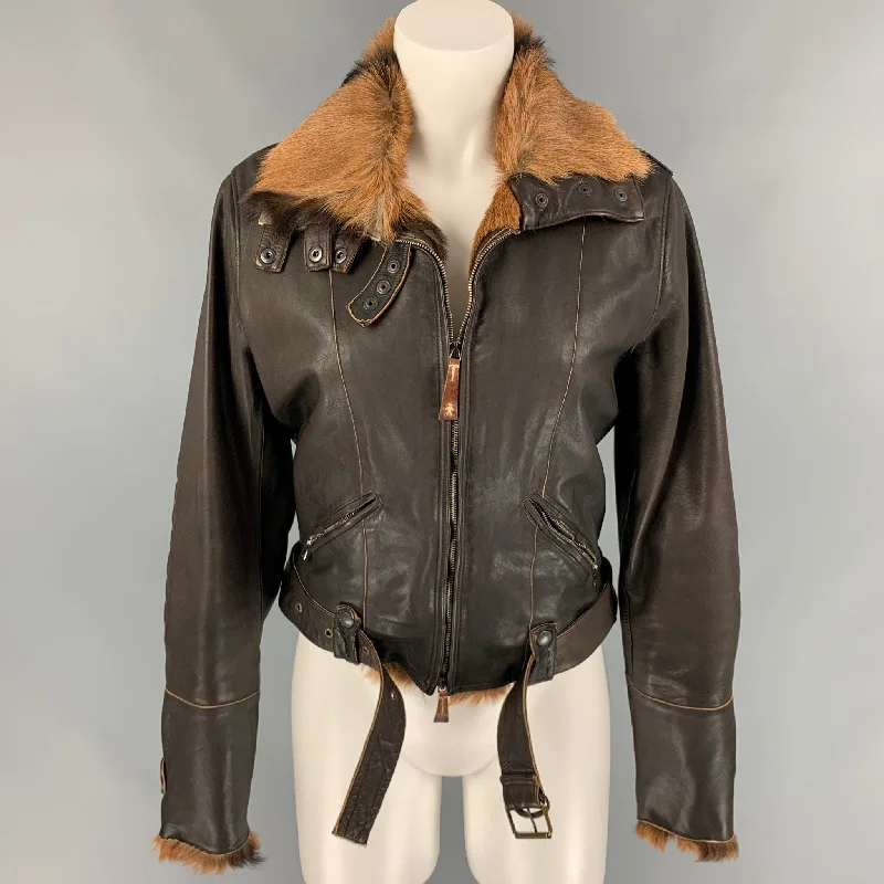 HENRY BEGUELIN Size 4 Brown & Tan Chamois Leather Motorcycle Jacket