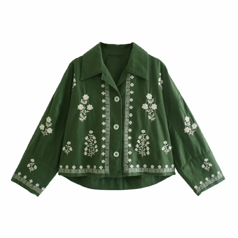 Loose Embroidered Tunic Bomber Jacket