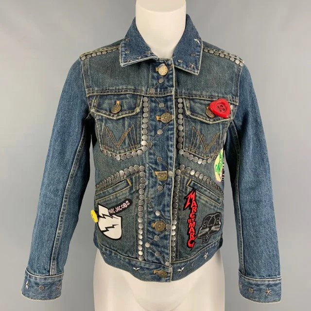 MARC JACOBS Size XS Indigo Denim Studded Smashing Starlets Cropped Jacket