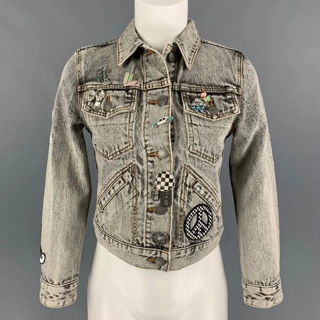 MARC JACOBS Size XS Black Acid-Wash Denim Paradise Cropped Jacket